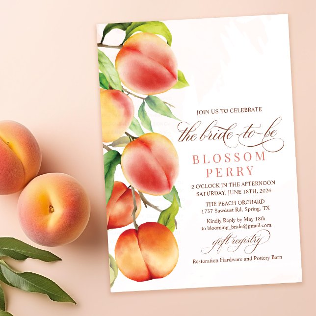 Invitation Baigneuse de mariage aquarelle pêche  (Créateur téléchargé)