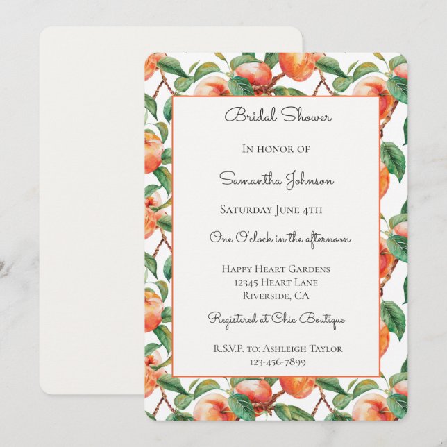 Invitation Baigneuse de mariage aux pêches  (Devant / Derrière)