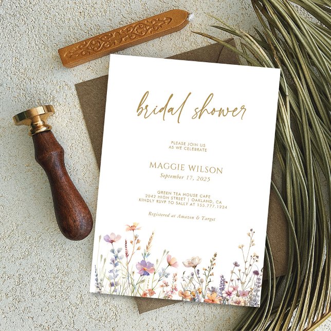 Invitation Baigneuse de Mariage Bohème Chic à Fleurs Sauvages (Boho Chic Wildflower Bridal Shower Invitation Personalized)