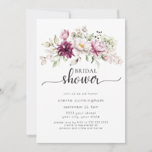 Invitation Baigneuse de mariage floral bordeaux et rose