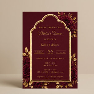 Invitation Baigneuse de mariage floral Bourgogne & Or