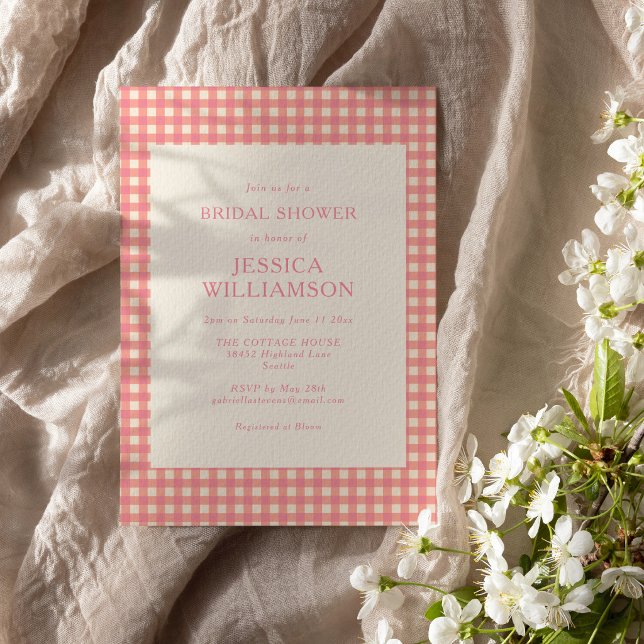 Invitation Baigneuse de mariage rose à carreaux Gingham vinta (Créateur téléchargé)