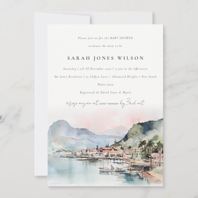 Invitation Baigneuse de paysage aquarelle Kauai Hawaï (Devant)