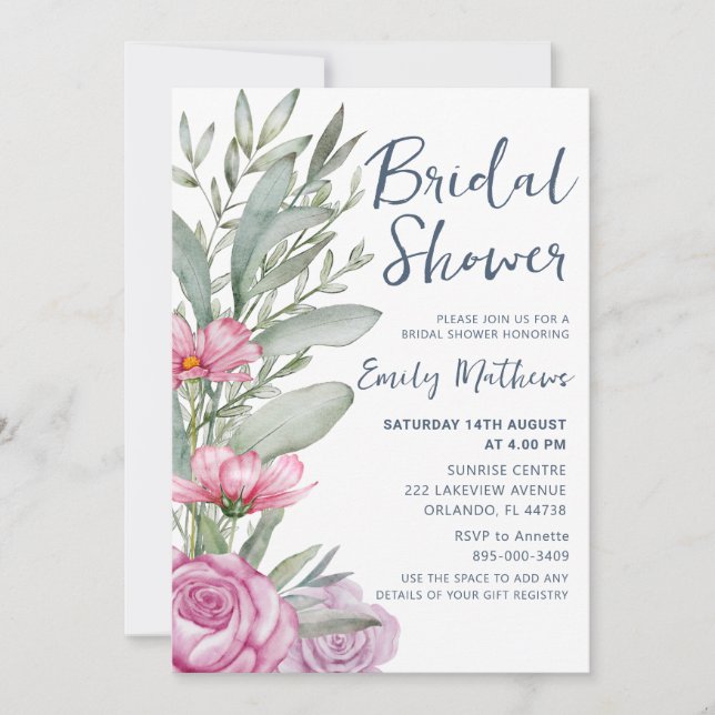 Invitation Baigneuse Florale Aquarelle de Mariage Bohème  (Devant)