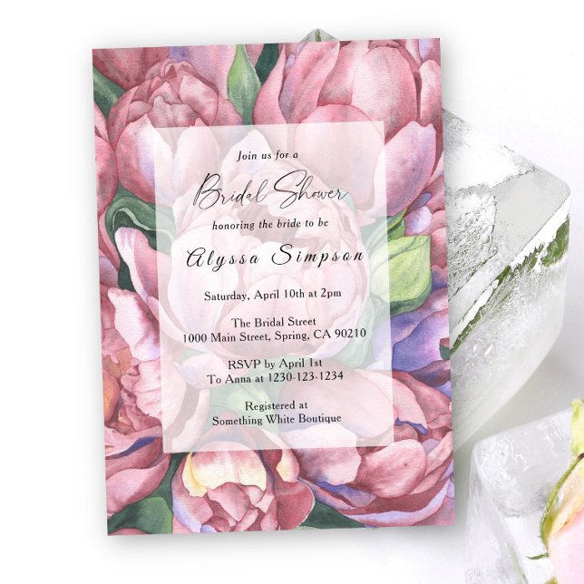 Invitation Baigneuse florale de roses Paeonia de style rétro (Créateur téléchargé)