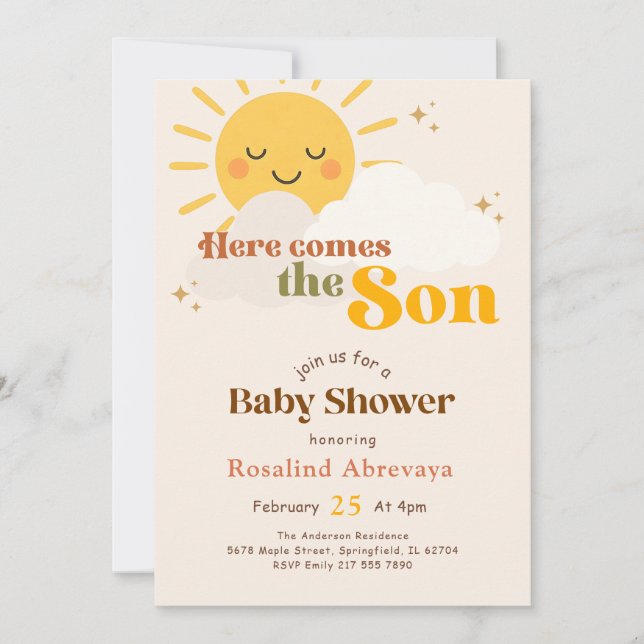 Invitation Baignez dans le soleil Bébé arrive Shower Rétro (Devant)