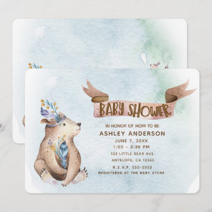 Invitation Baignoire bébé animaux rustiques ours bohème aquar