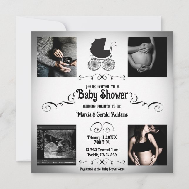 Invitation Baignoire bébé gothique vintage noir et blanc (Devant)