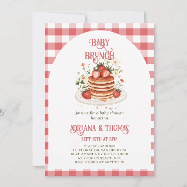 Invitation Baignoire de bébé crêpes aux fraises pour un brunc (Devant)