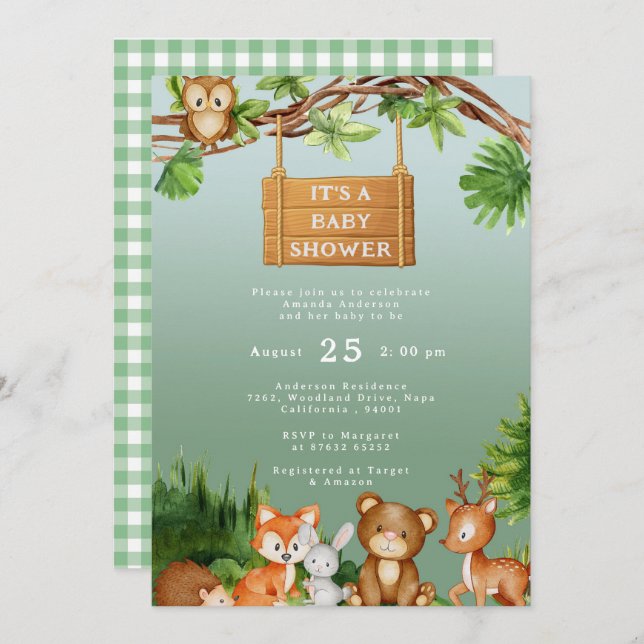 Invitation Baignoire de bébé personnalisée Animaux mignons de (Devant / Derrière)