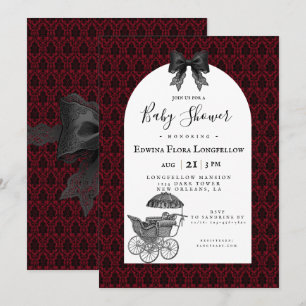 Invitation Baignoire victorienne en damas rouge gothique pour