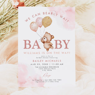 Invitation BAILEY Pink Bearly Wait Teddy Bear Baby shower