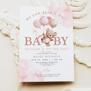 Invitation BAILEY Pink Bearly Wait Teddy Bear Baby shower