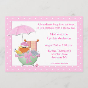 Invitation Bain à canard rose Baby shower