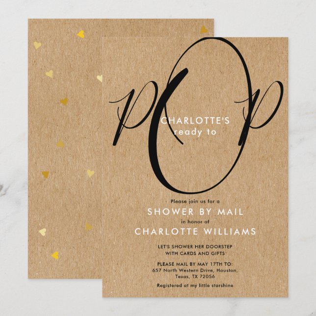 Invitation Bain à distance par la poste Sprinkle Rustic Kraft (Devant / Derrière)
