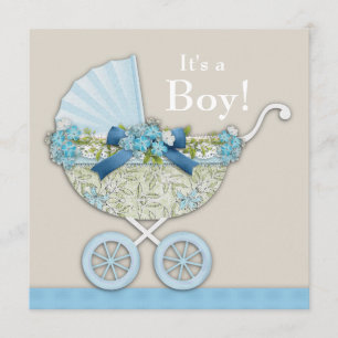 Invitation Bain Bébé Garçon Berceau Bleu Beige