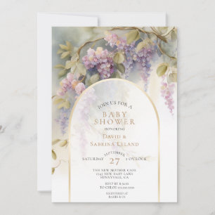 Invitation Bain de bébé à l'aquarelle florale de glycine vint
