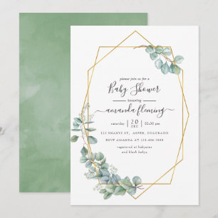 Invitation Bain de bébé à l'aquarelle géométrique Eucalyptus