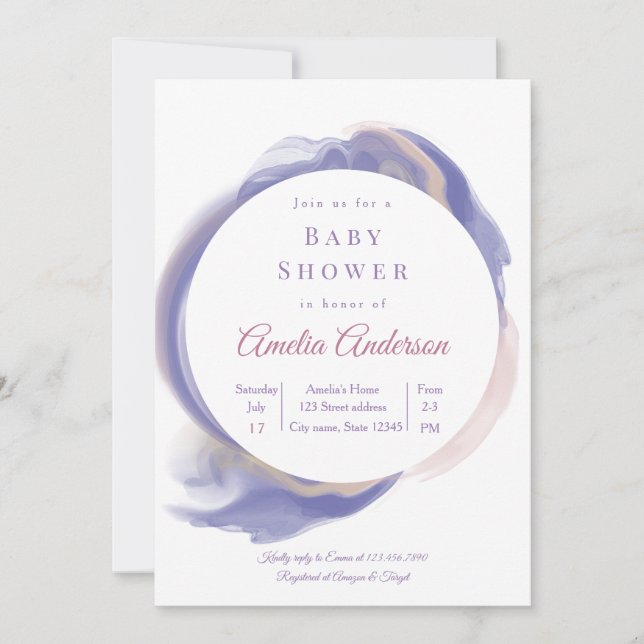 Invitation Bain de bébé à l'aquarelle lavande (Devant)