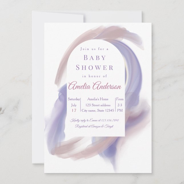 Invitation Bain de bébé à l'aquarelle lavande (Devant)