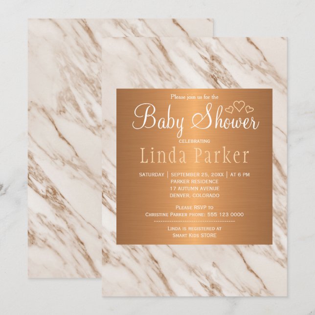 Invitation Bain de bébé à monogramme tendance chic en marbre  (Devant / Derrière)