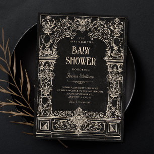 Invitation Bain de bébé à thème arche gothique baroque vintag