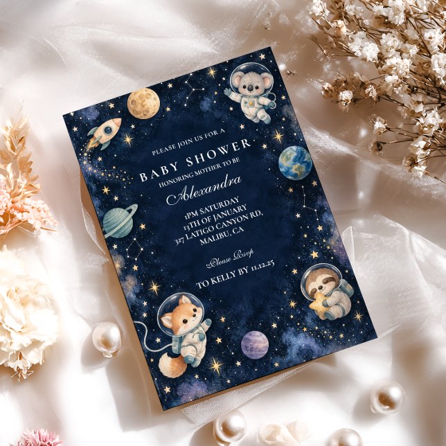 Invitation Bain de bébé Animaux de l'Espace (Créateur téléchargé)
