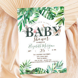 Invitation Bain de bébé Animaux sauvages aquarelle Feuilles d