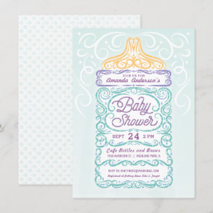Invitation Bain de bébé au biberon neutre pour le sexe