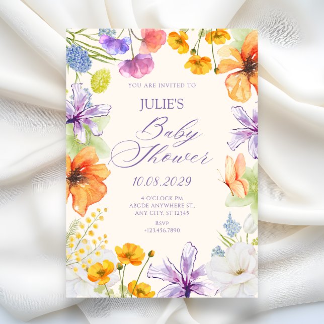 Invitation Bain de bébé aux fleurs à l'aquarelle (Créateur téléchargé)