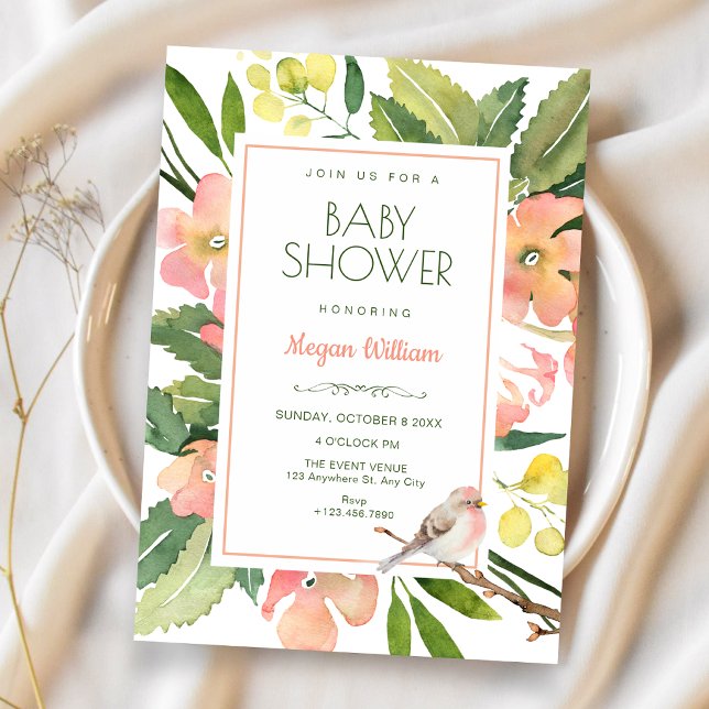 Invitation Bain de bébé aux fleurs à l'aquarelle  (Créateur téléchargé)