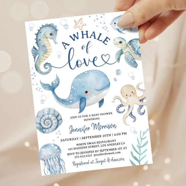 Invitation Bain de bébé baleine garçon océan bleu (Créateur téléchargé)