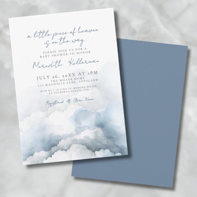 Invitation Bain de bébé bleu aquarelle Ciel élégant (Elegant Heaven Watercolor Blue Baby Shower Invitation)