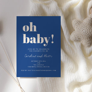 Invitation Bain de bébé bleu cobalt Oh Baby Moderne Minimalis