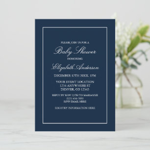 Invitation Bain de bébé bleu marine minimaliste classique