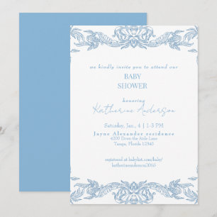 Invitation Bain de bébé bleu vintage