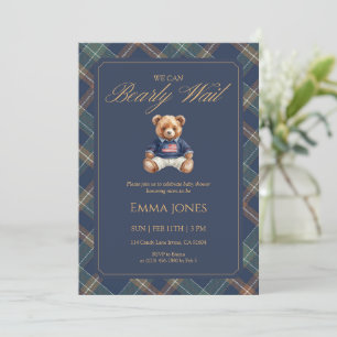 Invitation Bain de bébé classique Teddy Bear Navy Tartan à ca