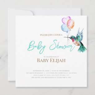 Invitation Bain de bébé Colibri et Ballons Aquarelle