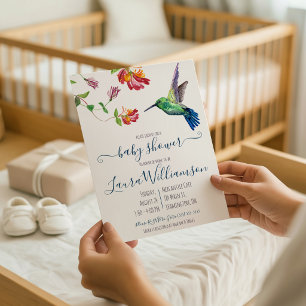 Invitation Bain de bébé Colibri Eté Aquarelle