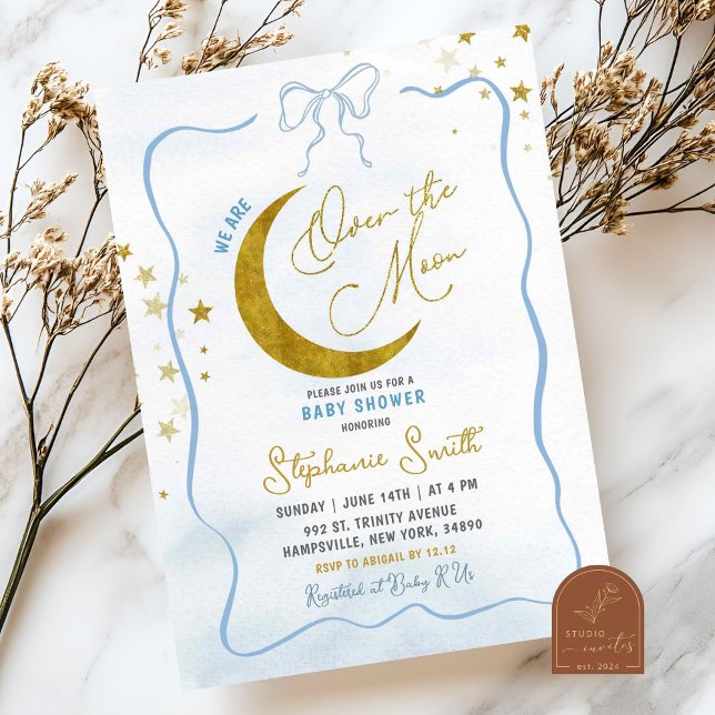 Invitation Bain de bébé Coquette Bleue Dessinée à la Main Pou (Créateur téléchargé)