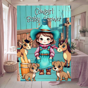 Invitation Bain de bébé Cowgirl Mignonne Sarcelle Rose Animau