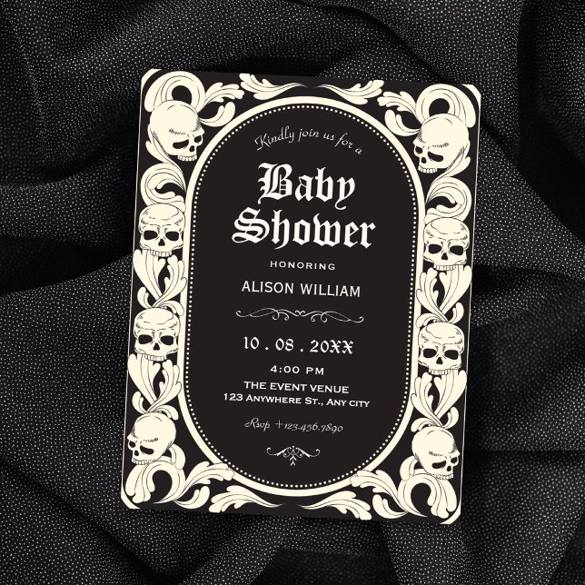 Invitation Bain de bébé crâne gothique  (Créateur téléchargé)