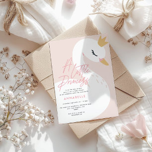Invitation Bain de bébé cygne rose aqua élégant féminin migno