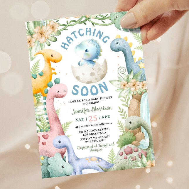 Invitation Bain de bébé dinosaure garçon bleu Dino  (Créateur téléchargé)
