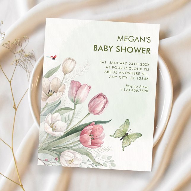 Invitation Bain de bébé élégant à l'aquarelle florale (Créateur téléchargé)