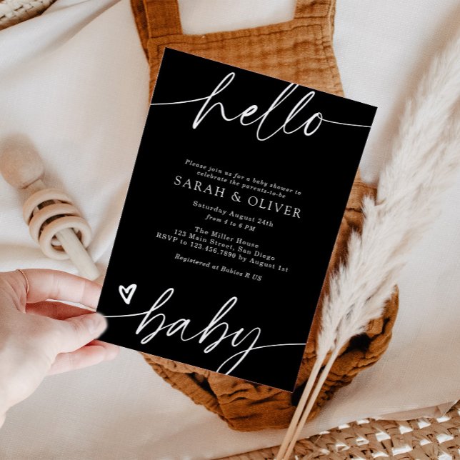 Invitation Bain de bébé élégant moderne écriture noir et blan (Créateur téléchargé)