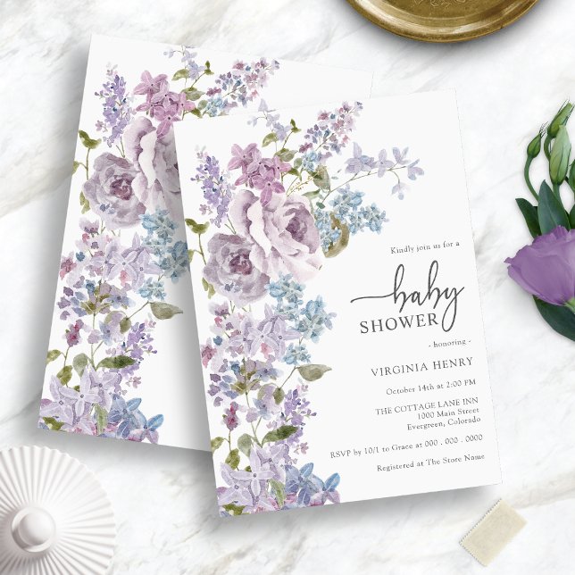 Invitation Bain de bébé élégant violet (Purple Elegant Baby Shower Invitation)