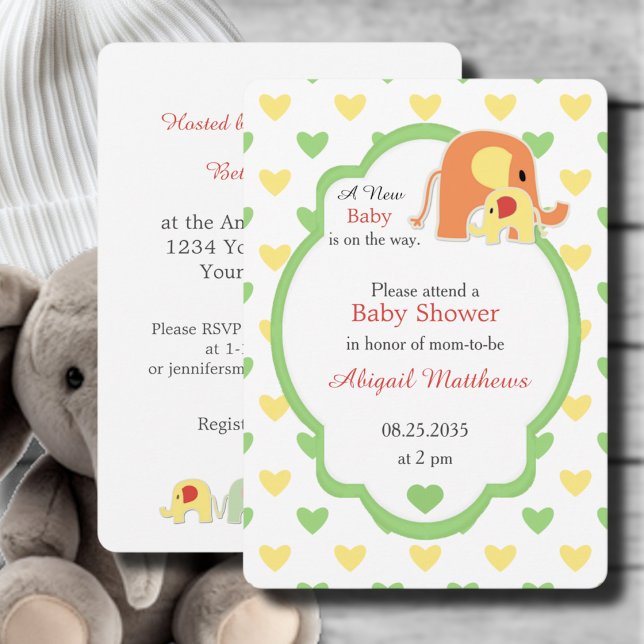 Invitation Bain de bébé Éléphant Genre Neutre (Créateur téléchargé)