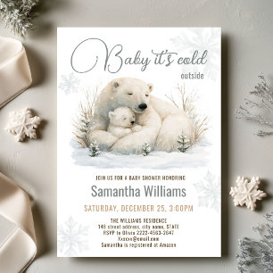 Invitation Bain de bébé famille d'ours polaire aquarelle hive