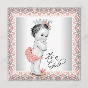 Invitation Bain de bébé fille corail et gris
